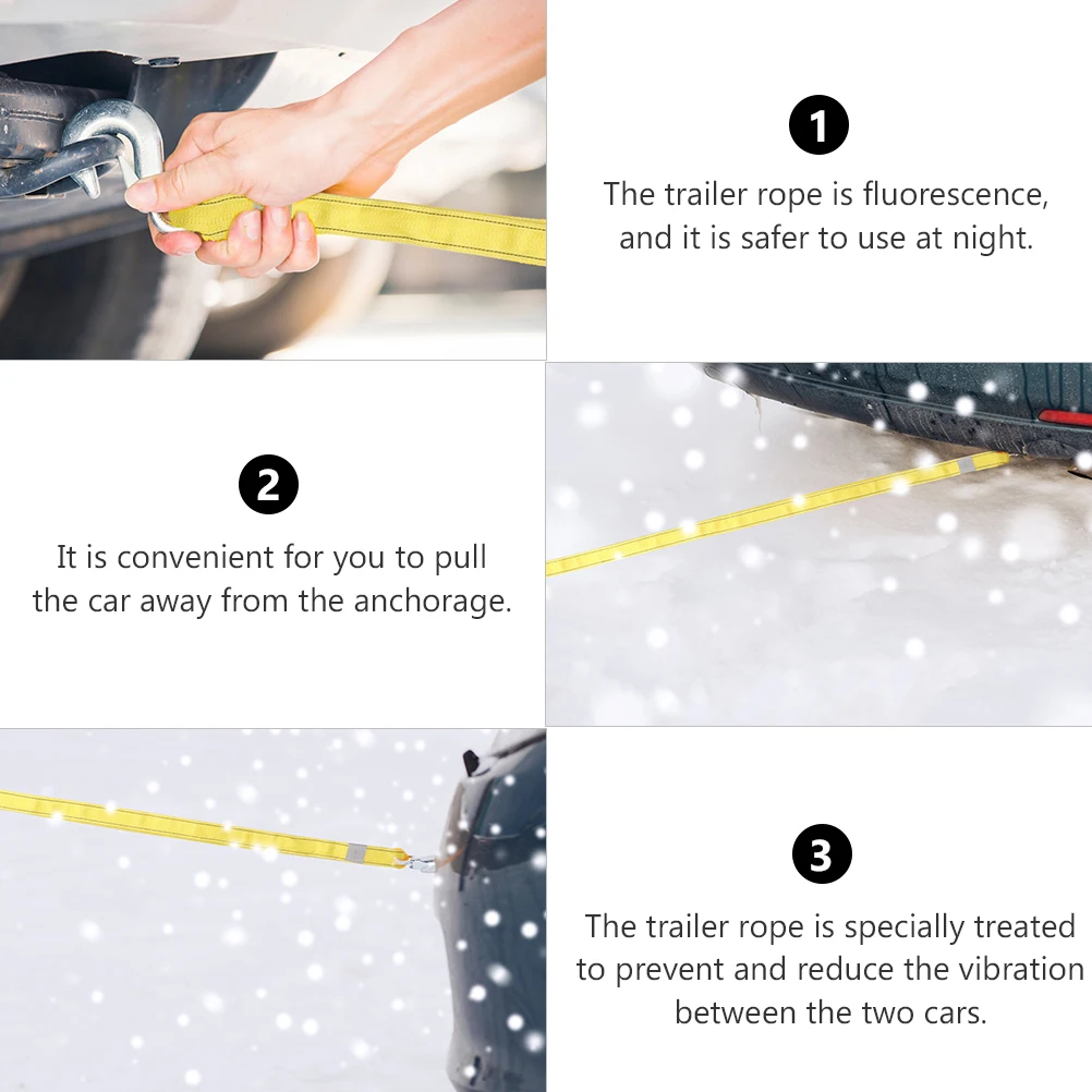 

2pcs Trailer Ropes Winch Ropes Heavy Duty Car Towing Rope Durable Sturdy Truck Pulling Rope U Shaped Hook Off Road Yellow