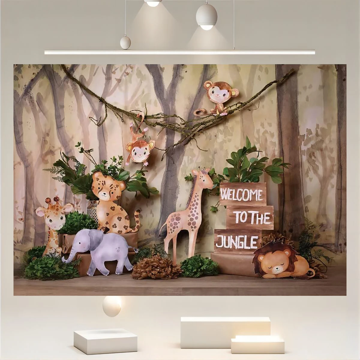 Jungle Savannah Zoo Animal Backdrop Party Photo Wooden Background Kids Children Newborn Happy Birthday Baby Shower Decorations