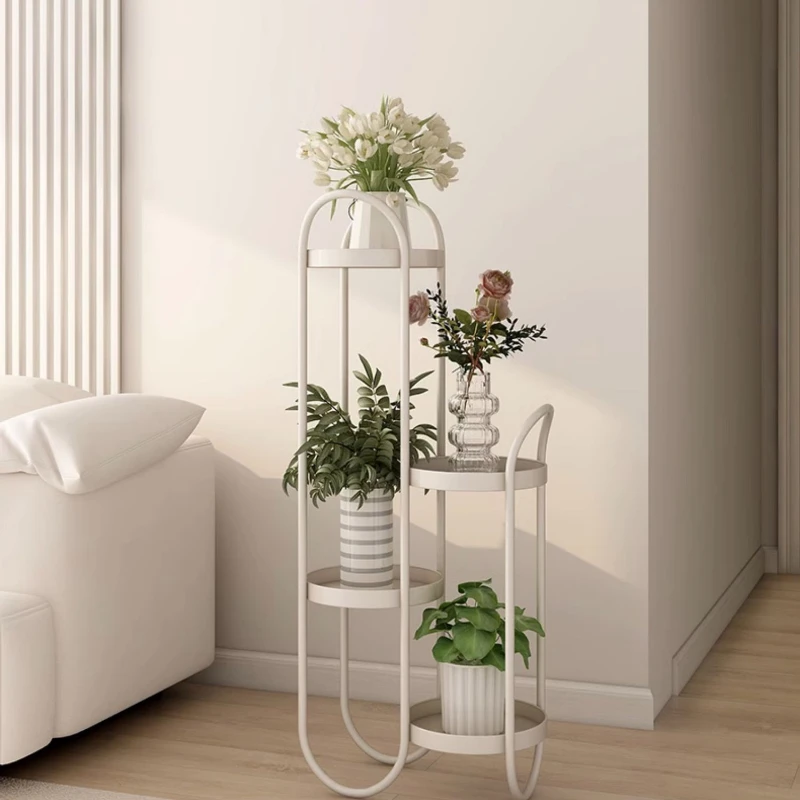 Cream Wind Nano Gold Flower Stand Multi-Layer Iron Plant Shelf Elegant Indoor Balcony Pot Rack Sophisticated Plant