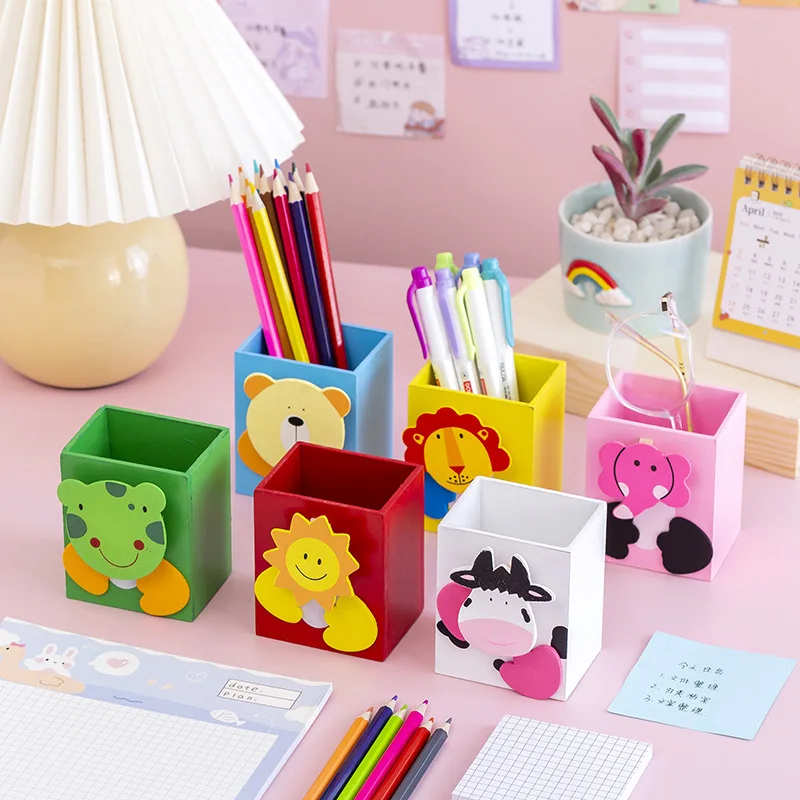 

6 Pcs Creative Wood COW Animal Children's Pen Holder /Student Cartoon Stationery/Pencil Case/Prize /Gift