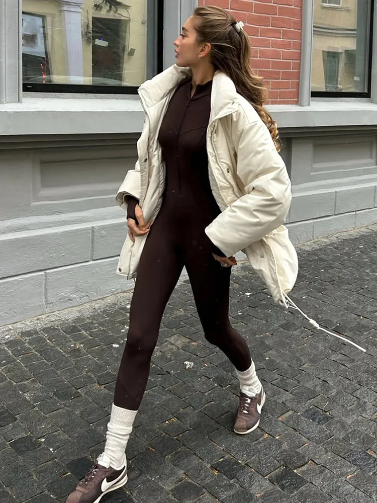 Trendix 2025 Winter Warm Jacket Women White Pocket Lace Up Long Sleeve Parkas Femme Autumn Fashion Office Commuting Warm Coat