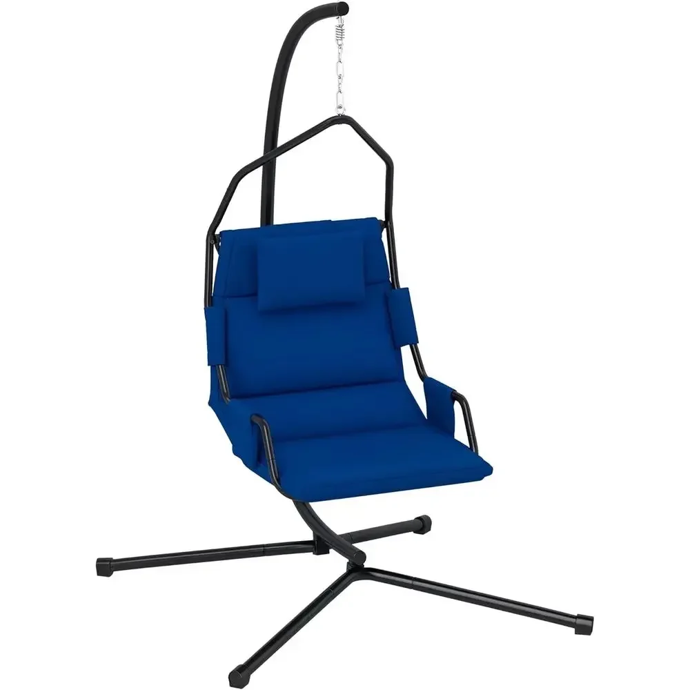 Indoor/Outdoor Hammock Swing Chair with PA Coated Fabric Cushion, Steel Stand, Perfect for Patio, Balcony, Bedroom in Navy Blue