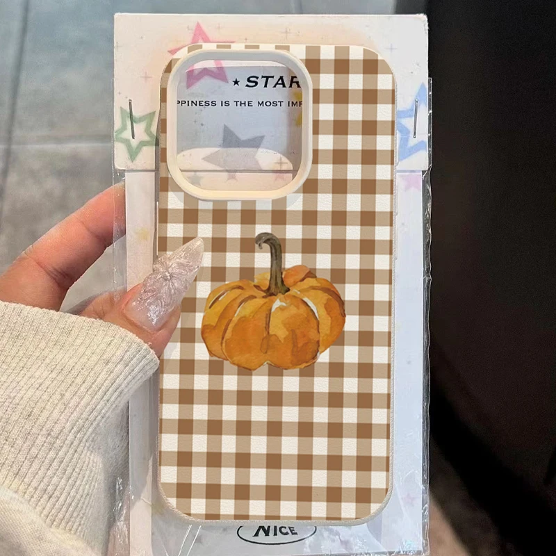 Checkered Pumpkin Pattern Phone Case For iPhone 17 16 Pro Max 15 14 Plus 13 12 11 Pro Max 16E 17Air X XR XS Max Protection Cover