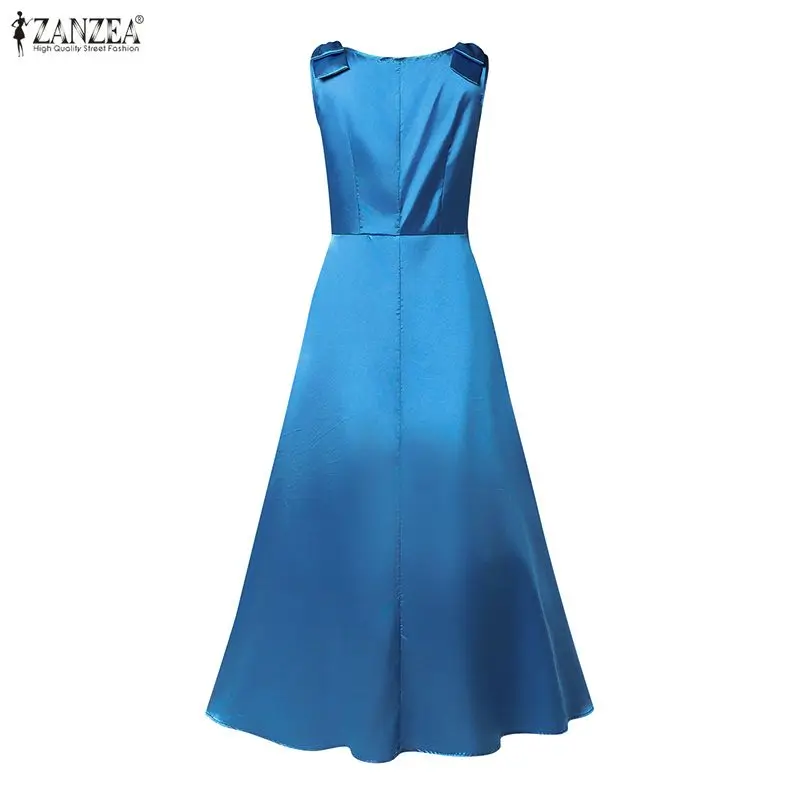 Elegant Party Dress ZANZEA Women Evening Gown Square Neck Straps Dresses Sleeveless Office Work Satin Sundress A Line Bows Robe view 3