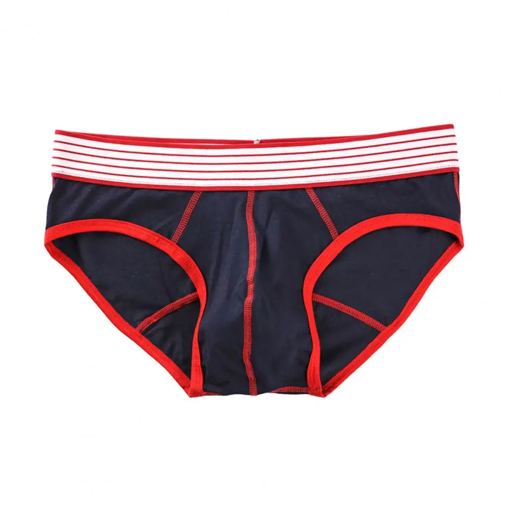 2026 Men Briefs Elastic Low Waist U-Convex Panties Striped Patchwork Color Comfortable Fit Underwear Daily Wear