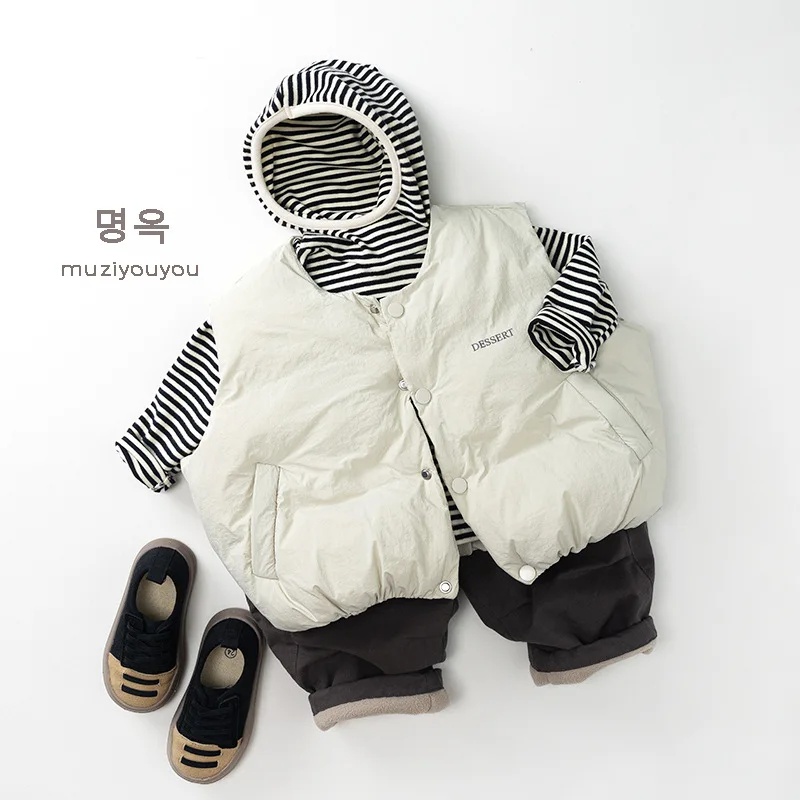 Korean Winter 1-6Yrs Boys Hoodie Cotton Striped Velvet Infant Babys Boys Hooded Pullovers Fleece Soft Kids Babys Boys Undershirt