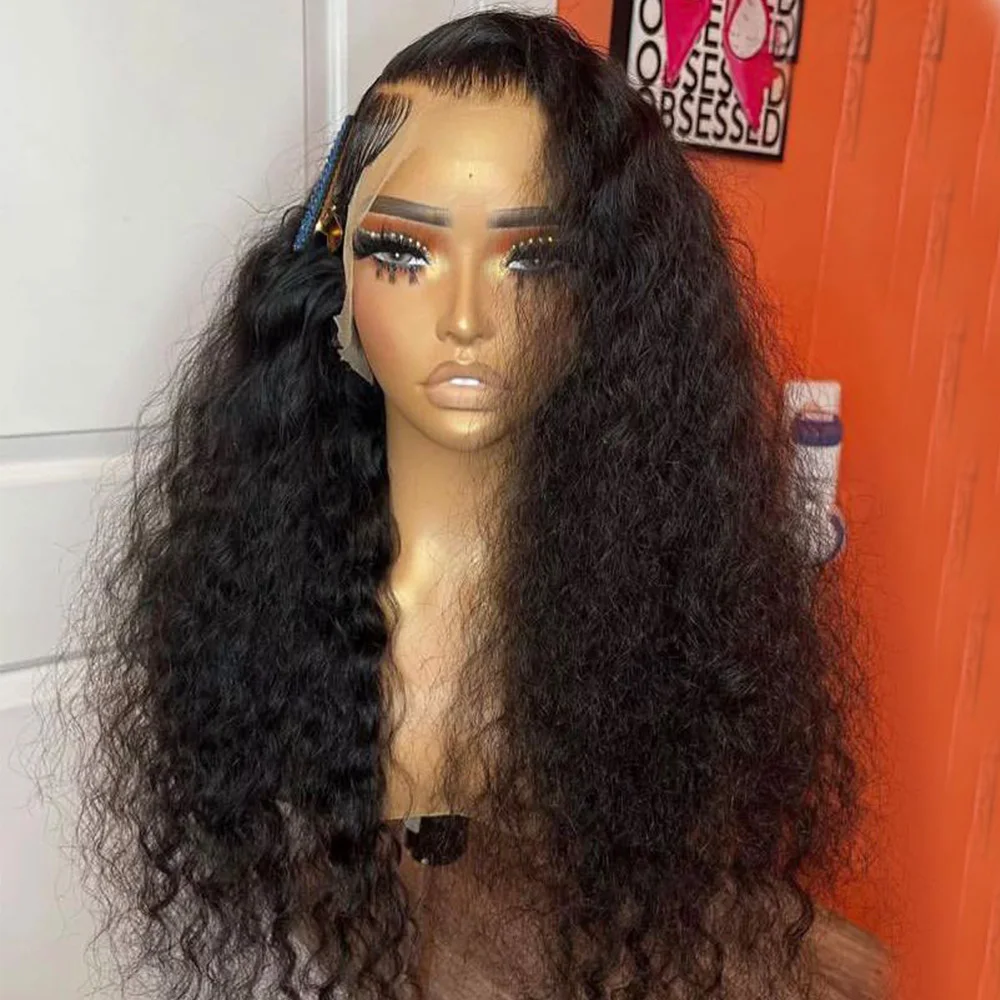 

Natural Black Soft Glueless 26“Long 180Density Kinky Curly Lace Front Wig For Women With BabyHair Preplucked Daily Cosplay