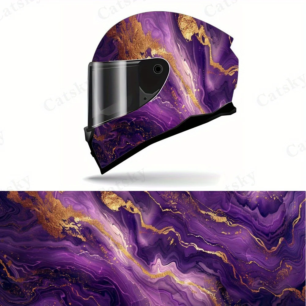 

Gilded Purple Wave PVC Motorcycle Helmet Vinyl Wrap, Self-Adhesive Waterproof Sticker, Anti-Scratch Decorative Film for Full Fac