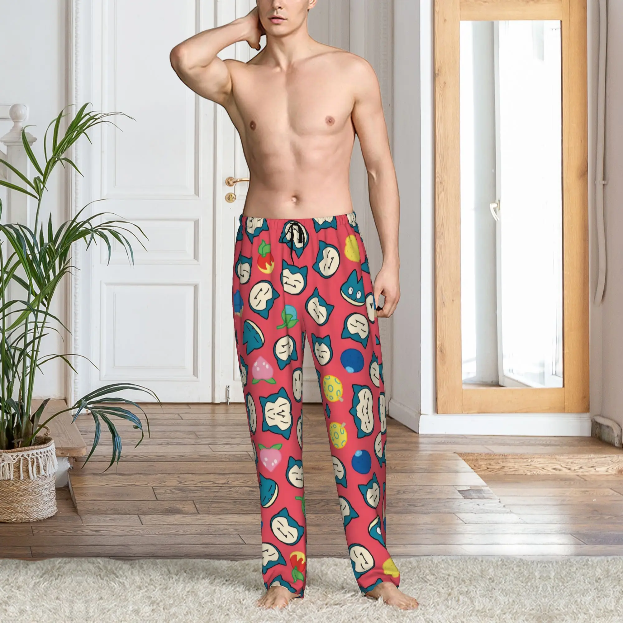 Custom S-Snorlaxed Anime Pajama Pants Sleepwear Men Elastic Waistband Monster Cartoon  Sleep Lounge Bottoms with Pockets view 6