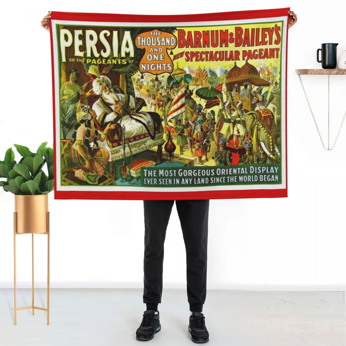 BARNUM and BAILEY CIRCUS : Vintage Persia Spectacular Print Throw Blanket wednesday Stuffeds Sofa Fashion Sofas Blankets