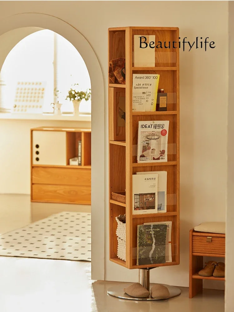 

body floor magazine mirror bookshelf corner cabinet Rotating wardrobe Japanese cherry wood full