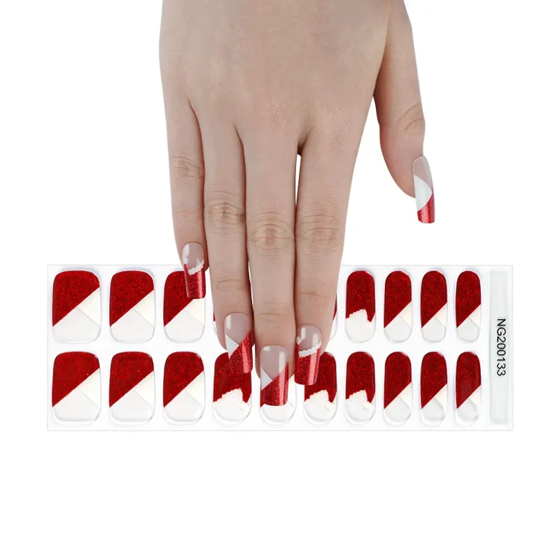 16/20/22/24 Strips Semi-cured Gel Nail Stickers Long Lasting Semi-baked Nail Patches Full Cover Nail Decals UV Lamp Need