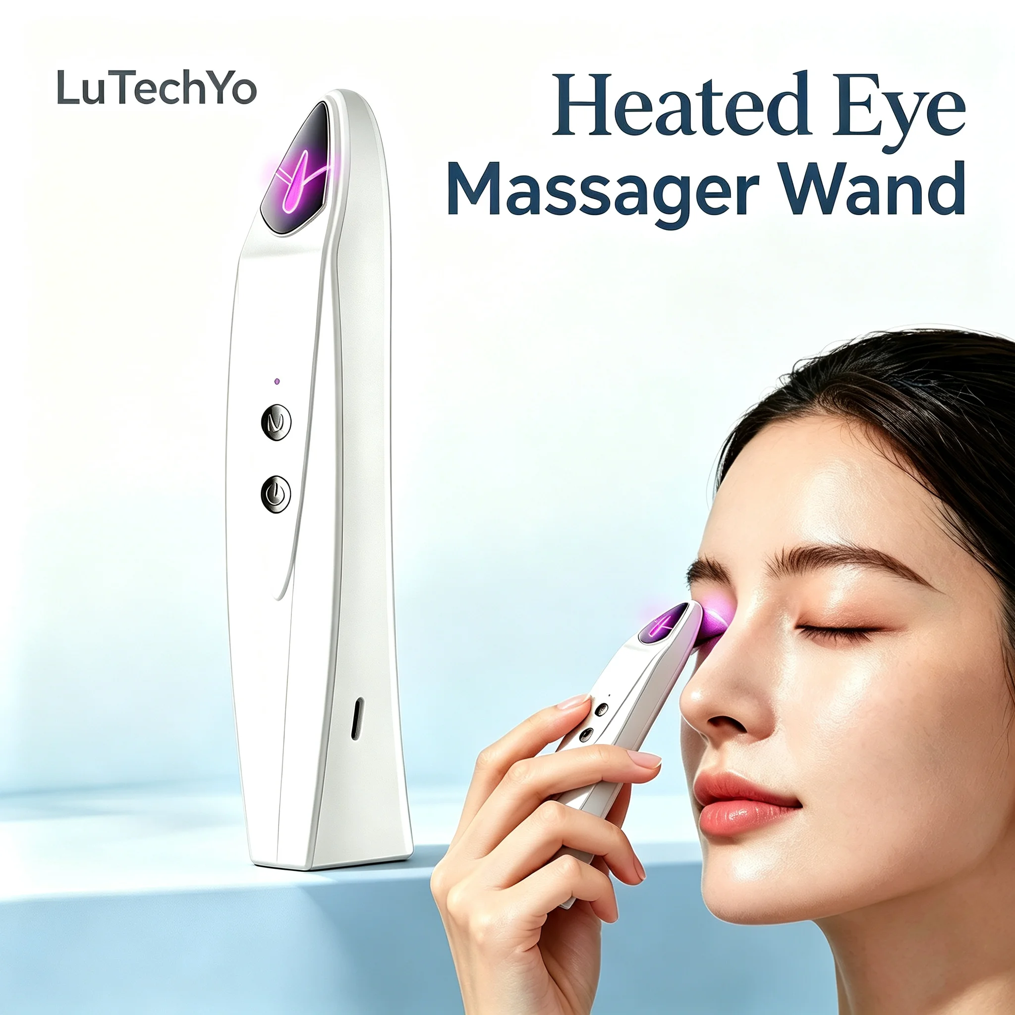 LuTechYo Heated Eye Massager Wand with Photon RedLight Vibration Microcurrent for Under-Eye Care Portable Handheld Beauty Device