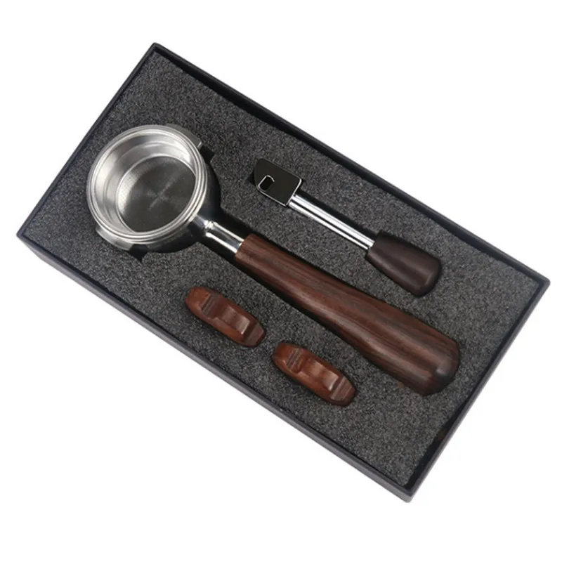 Für WELHOME KD330/KD310 Bodenloser Siebträger 58 mm, Holzgriffknöpfe und Holzschalter Espresso DIY Modifikationsset Geschenkbox