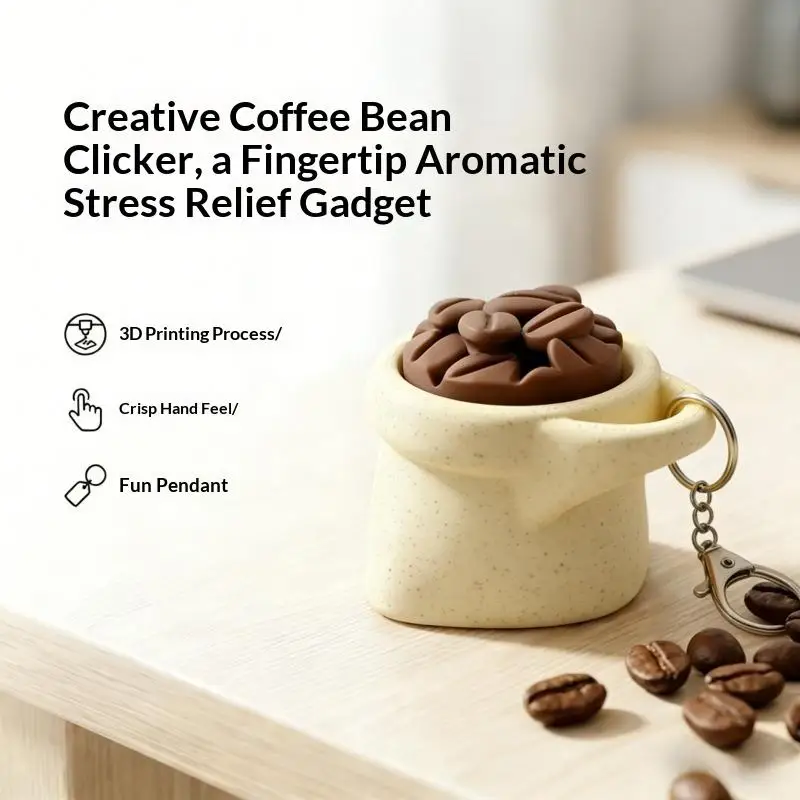 3D Printed Coffee Beans Simulation Coffee Cup Stress-relieving Toys Clicker Keychain Desktop Decoration ADHD Decompression Toy