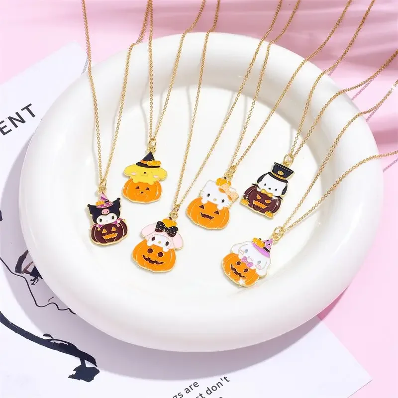 

Sanrio Halloween Hello Kitty My Melody Anime Kawaii Necklace Cute Kuromi Alloy Collarbone Chain Accessory Decoration Gifts Girls