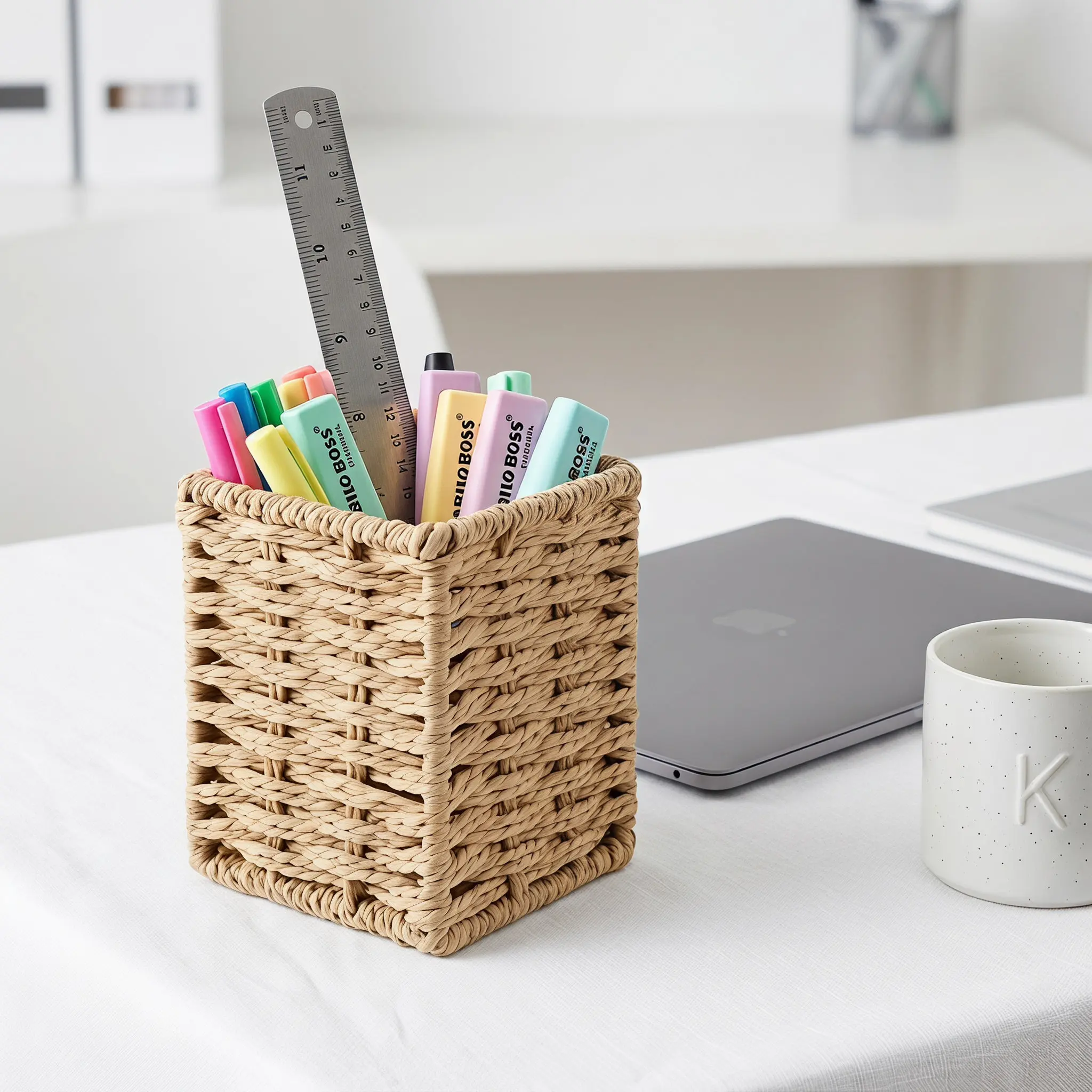 Paper Rope Holder Small Baskets Desk Pen And Pencil Organizer Organizer Iron Material Woven Pen Cup Storage Stationery