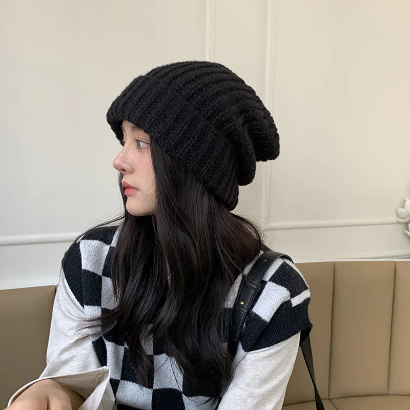 2023Knitted  Women\'s Hat Winter Women Warm Casual Slouchy Hat Crochet Beanie Hat Female Baggy Cap Cheap