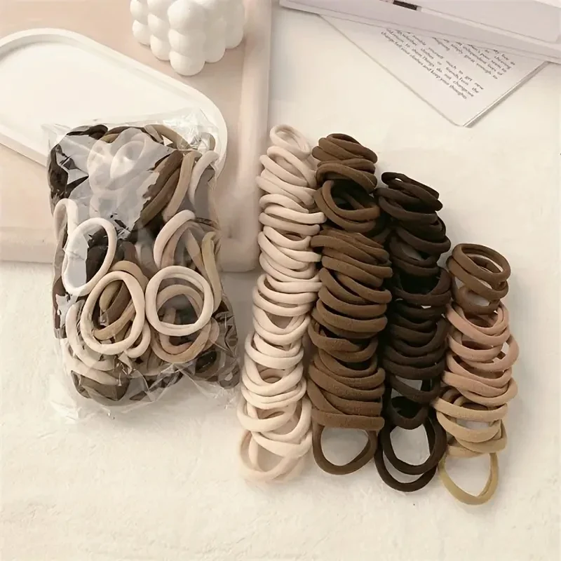 20/200pcs Coffee Women Girl Mixed Colors Hair Bands Basic Hair Ties Elastic Headband Hair Scrunchies Accessories Ponytail Holder