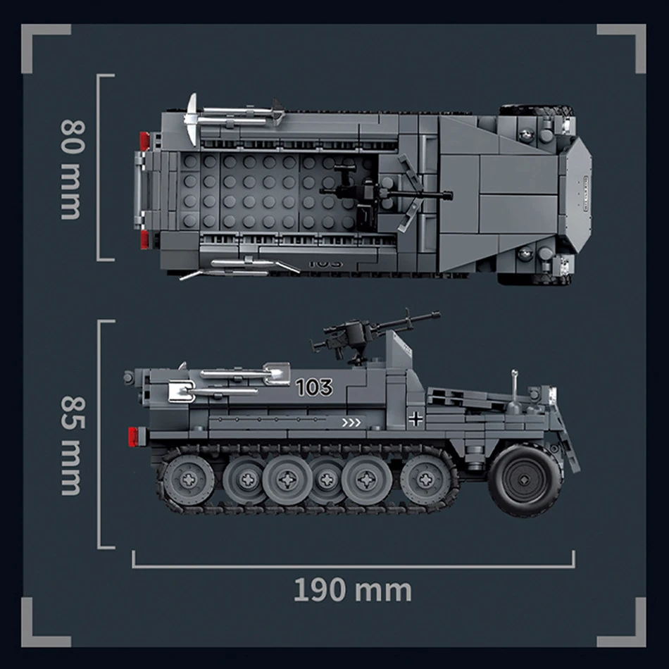 MOC WW2 Военный немецкий ходьба Stuka SdKfz 251 Полугусеничный броненосчик Строительные блоки Солдаты Оружие Кирпичи Игрушка Детский подарок