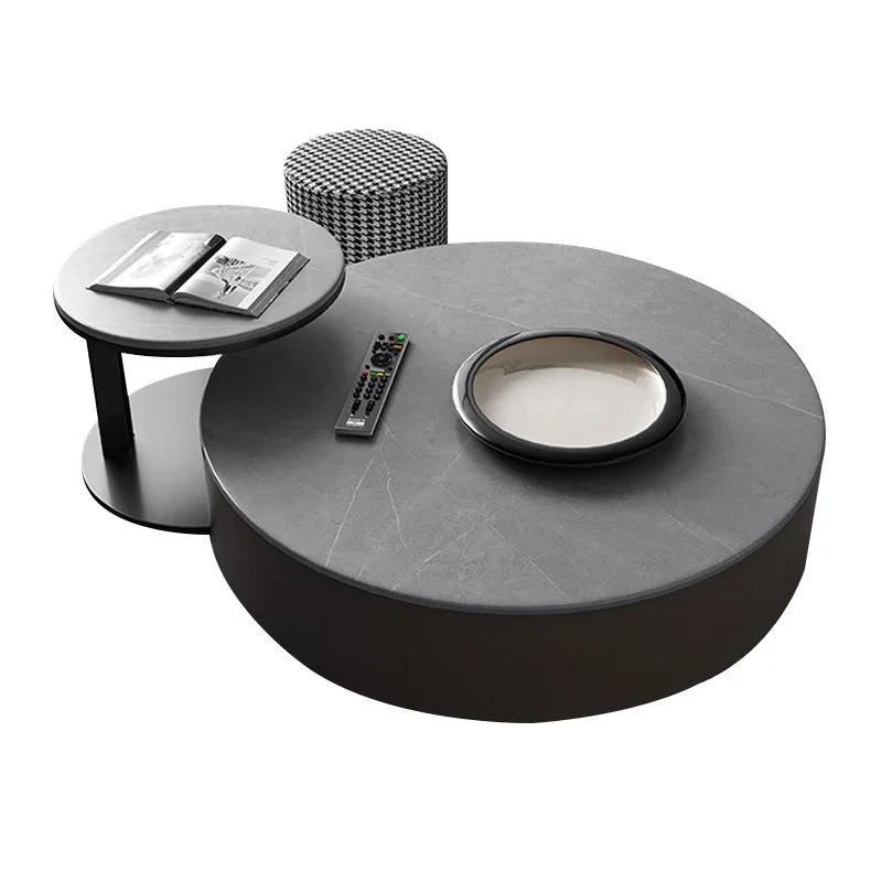 

Light luxury simple coffee table household living room round rock slab coffee table Italian small apartment
