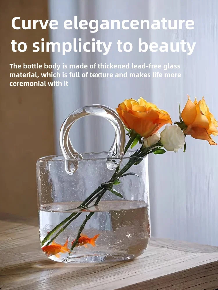 

Ins Creative Vase Large Capacity Juice Glass Cup Water Raised Flower Arrangemen Handbag Glass Vase Fish Farming Vases Decoration