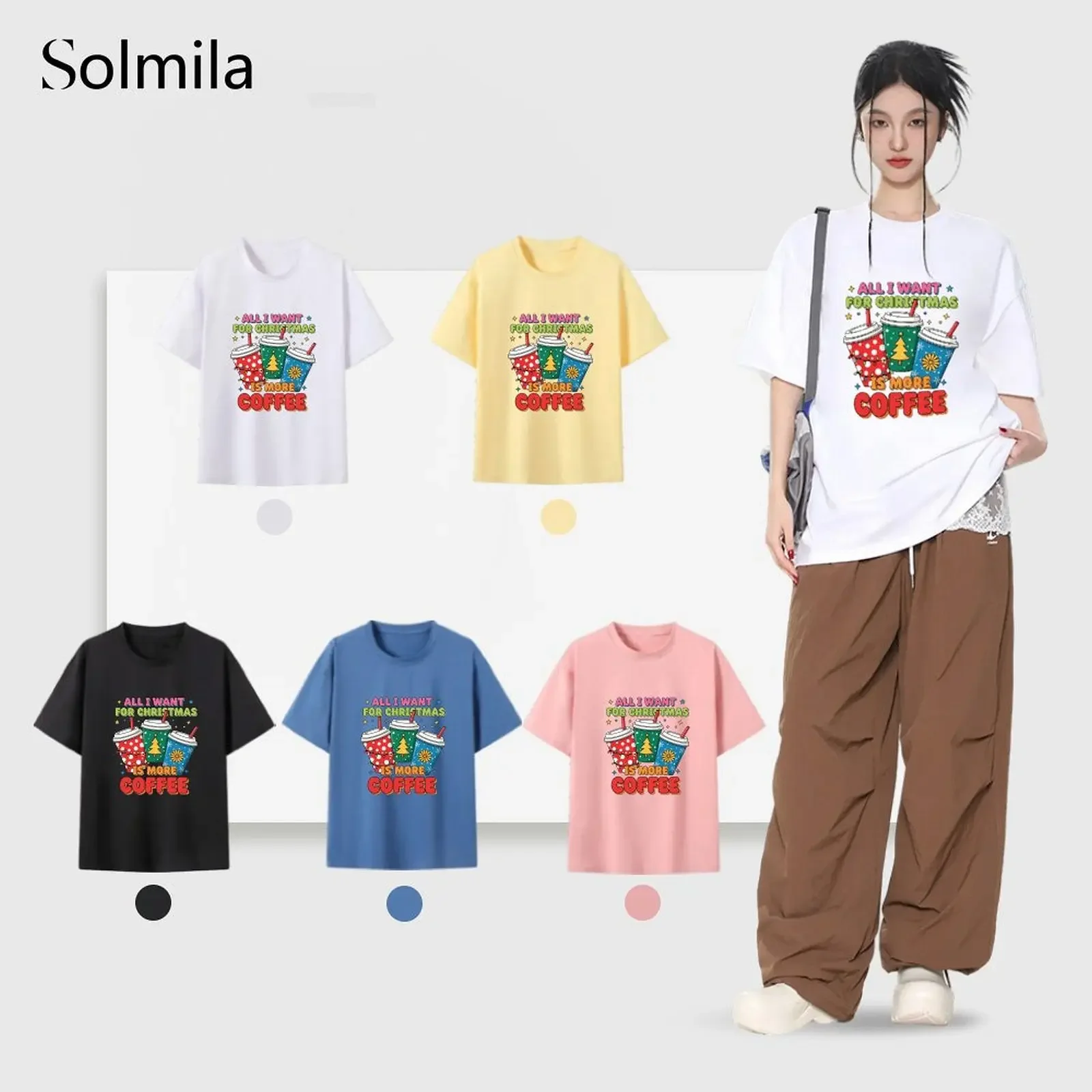 

Women Quick Drying Crew Neck Short Sleeve Causal Comfortable Coffee Christmas Print T-Shirt Woman Clothes O-neck Tee T Shirt