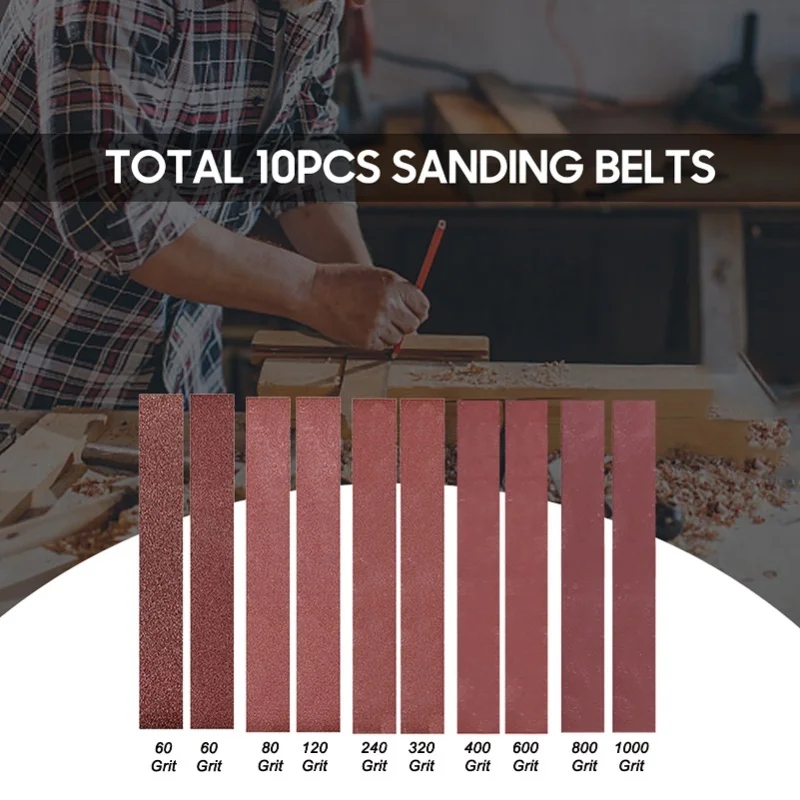 

30*380mm Sanding Belts (1.18x14.96 Inch) 10Pcs Belts (60/60/80/120/240/320/400/600/800/1000 Grits, One For Each Type) For Home