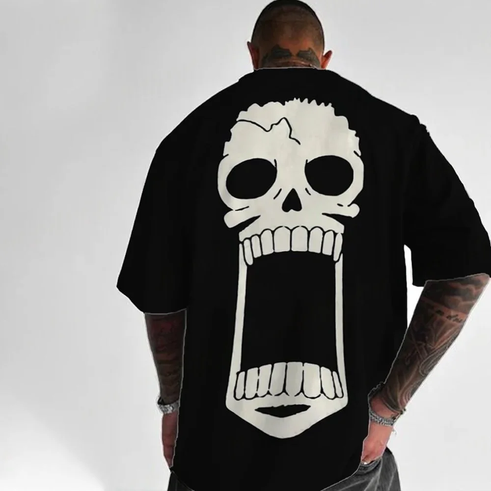 Camiseta de una pieza para hombre, diseño de Brook, estilo anime japonés, para verano y otoño, manga corta, retro, holgada, conjunto a juego para padres e hijos
