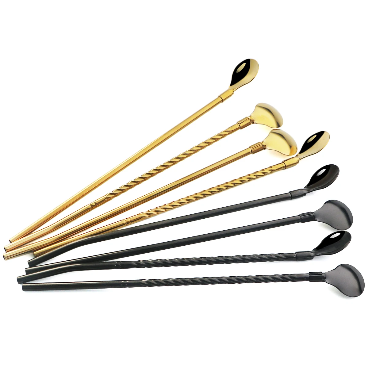 4/8Pcs 304 Stainless Steel Straw Spoon Set Reusable Metal Straw with Brush Mixing Stirring Straw for Smoothie Drinking Accessory