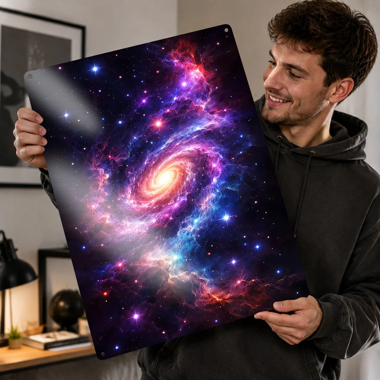 Vibrant Spiral Galaxy in Deep Space Metal Poster Perfect Gift for Fans Lovers Personalized Wall Art Metal Sign for Vintage Decor
