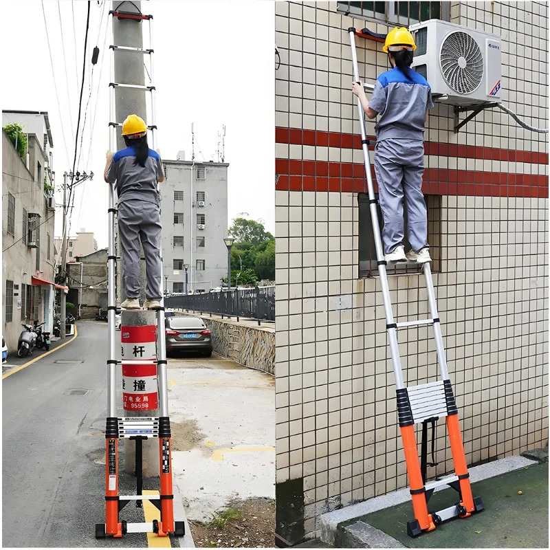 5-8 متر سلم متداخل الأجزاء الثقيلة سبائك الألومنيوم على السطح سلم تلسكوبي المحمولة العلية سلم مع السنانير سعة 150 كجم