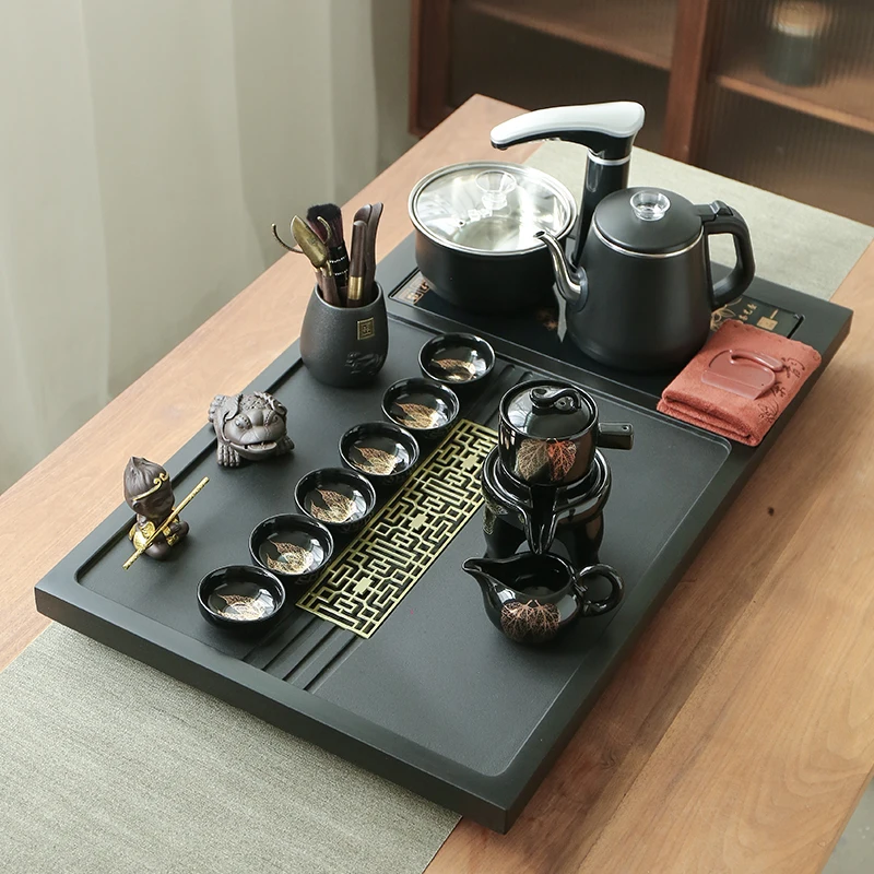 Tea Tray Black Stone Automatic Integrated Kung Fu Tea Set Home Living Room Office Light Luxury Tea Table Set