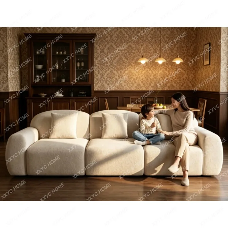 Cream style fabric sofa, tofu square straight row three-slot compressed sofa z623, 305*116*75cm
