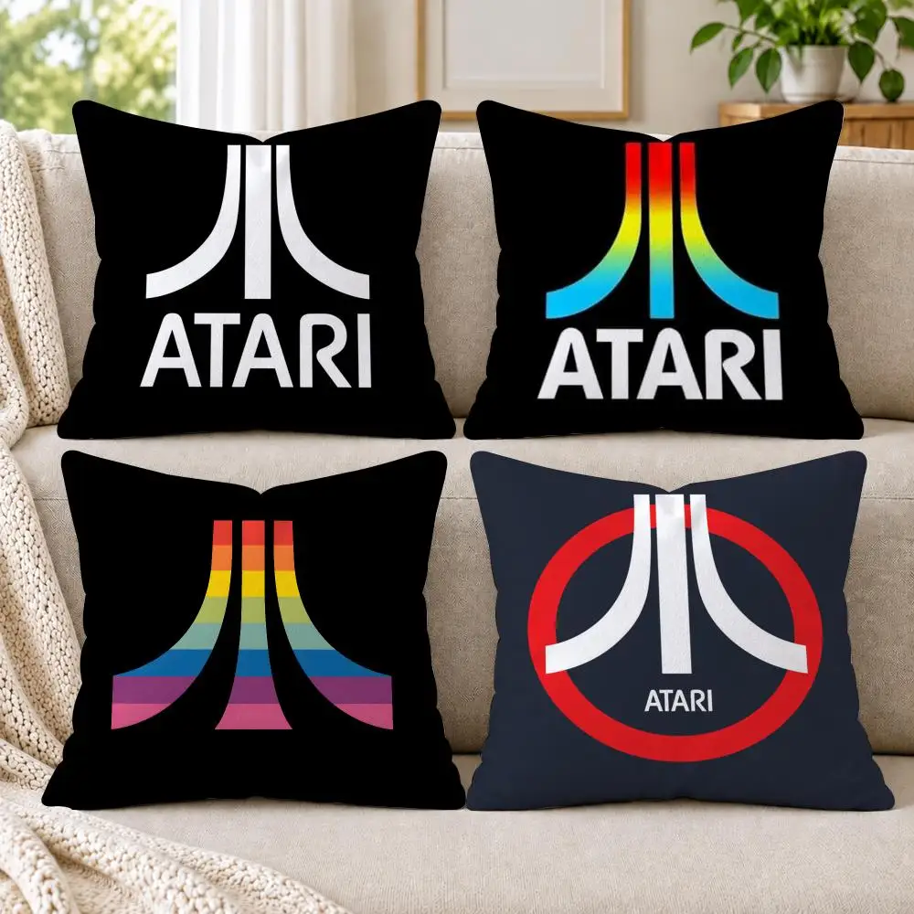 Classic A-AtariS Game Logo Cushion Cover Short Plush Double-Sided Printing Sofa Bedroom Pillow Case Aesthetic Home Decor