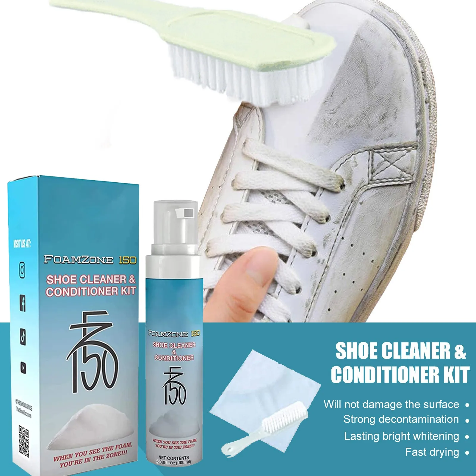 

100ml Shoe Cleaner With Brush Set Foam Cleanser For White Shoes Stain Yellow Removal Portable Boot Sneaker Whitening Cleaner