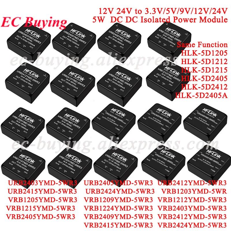 Izolowany konwerter DC-DC Moduł zasilania 5W DC DC 12V do 15V/5V/12V 24v do 5V/12V HLK-5D2405/5D1205/5D1212/5D1215/5D2412