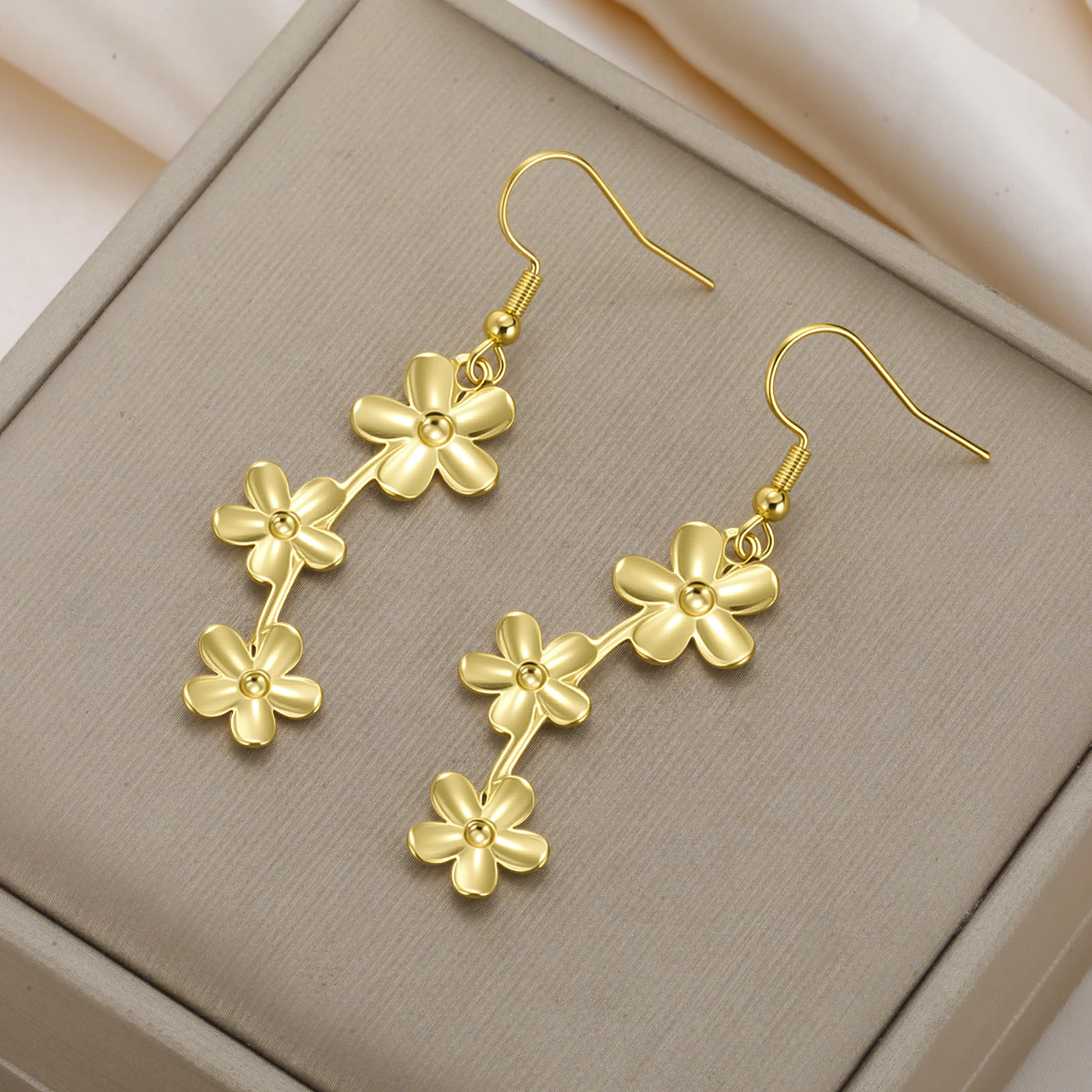 COOLTIME Mode Blume Baumeln Ohrringe für Frauen Edelstahl Gold Farbe Ohrring Schmuck Geschenk Großhandel – Detail 6