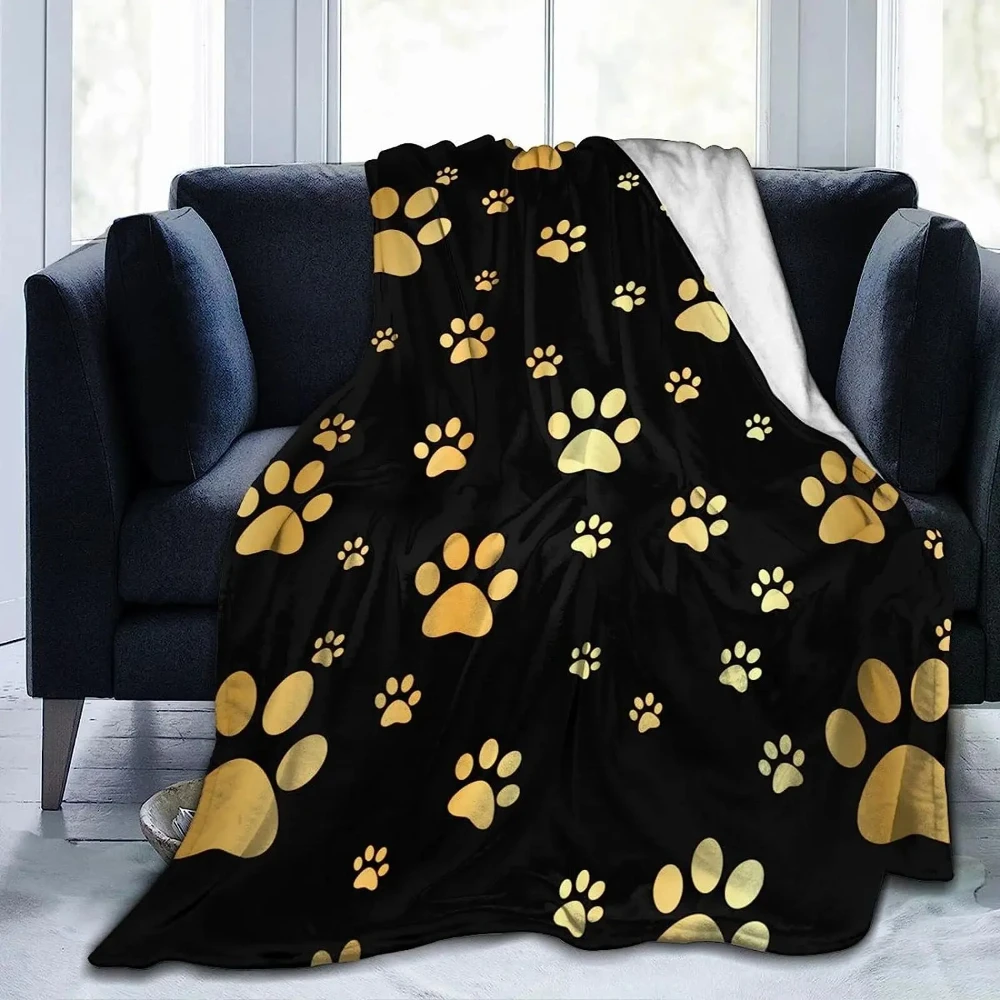 

3d Print Throw Blanket Cute Dog Paws Prints Ultra Soft Warm All Season Golden Animal Footprints Decorative Fleece Blankets