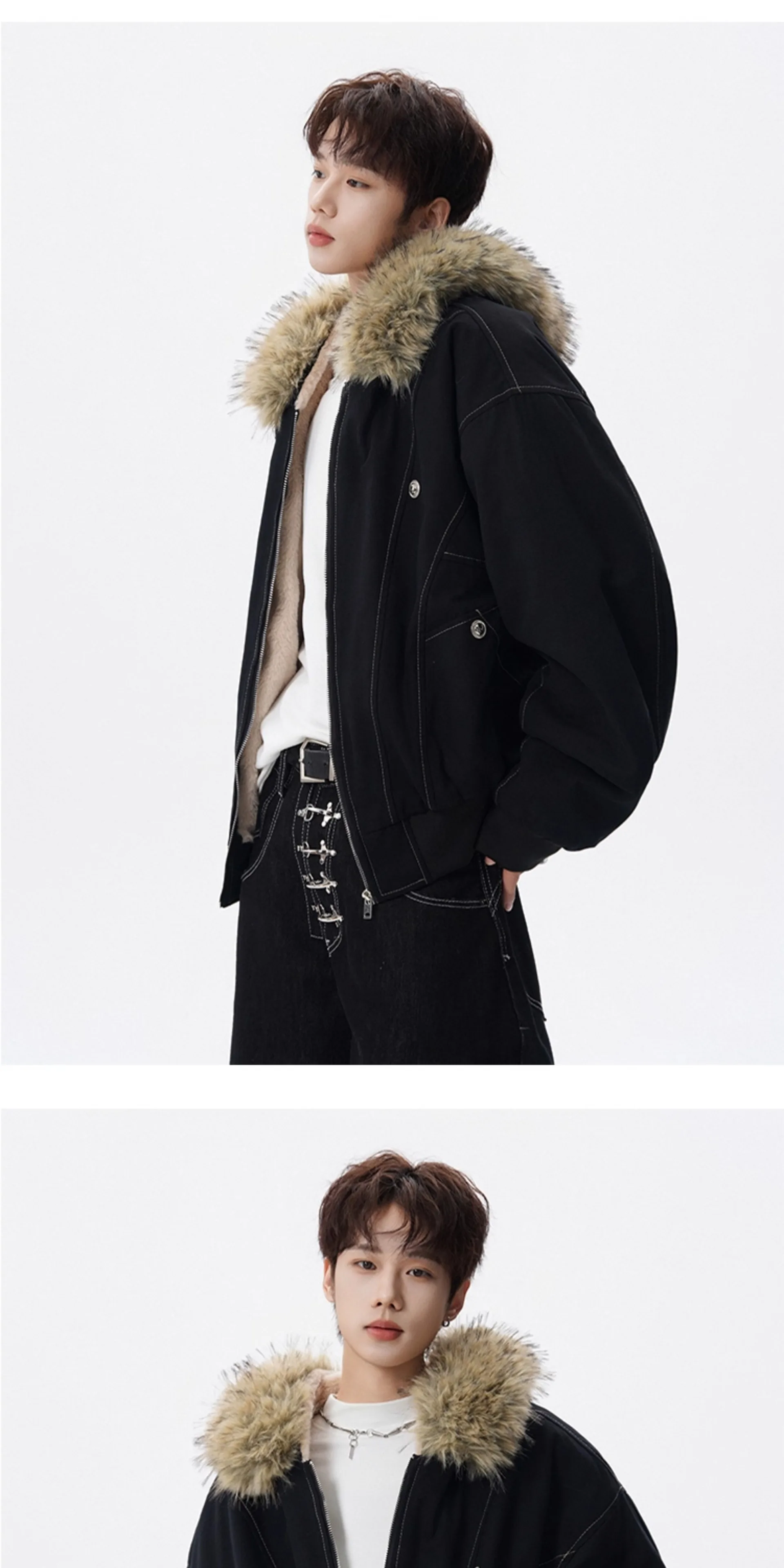 

Fur Collar For Jacket Mens Party Entertainment Costume Slim Event Character Role Play Movie Television Show Design Theatrical OL