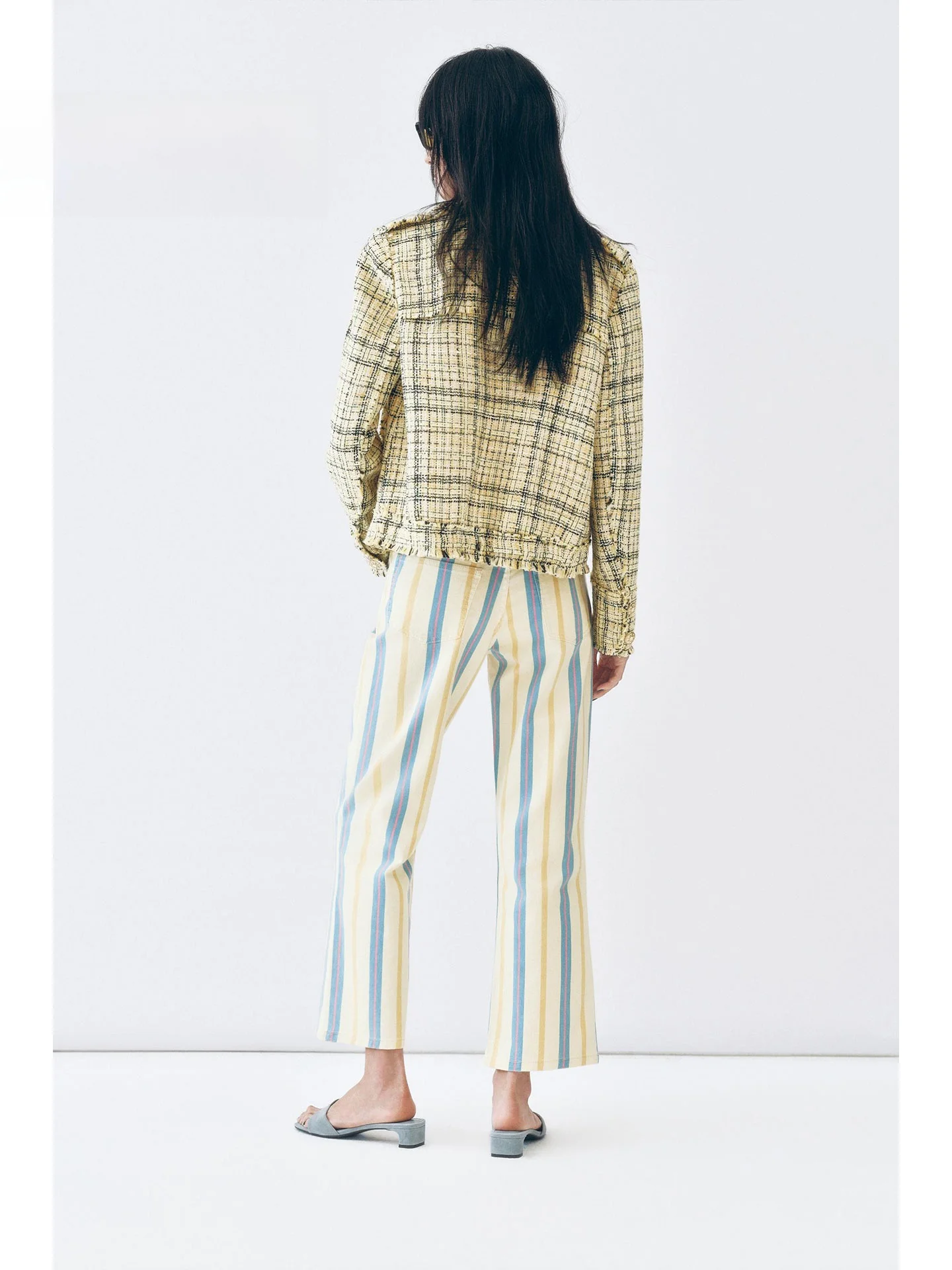 Sweet Cool Dopaamine Color Block Low Waist Straight Leg Denim Jeans Women's Vertical Stripes Retro Casual Slimming Long Trousers
