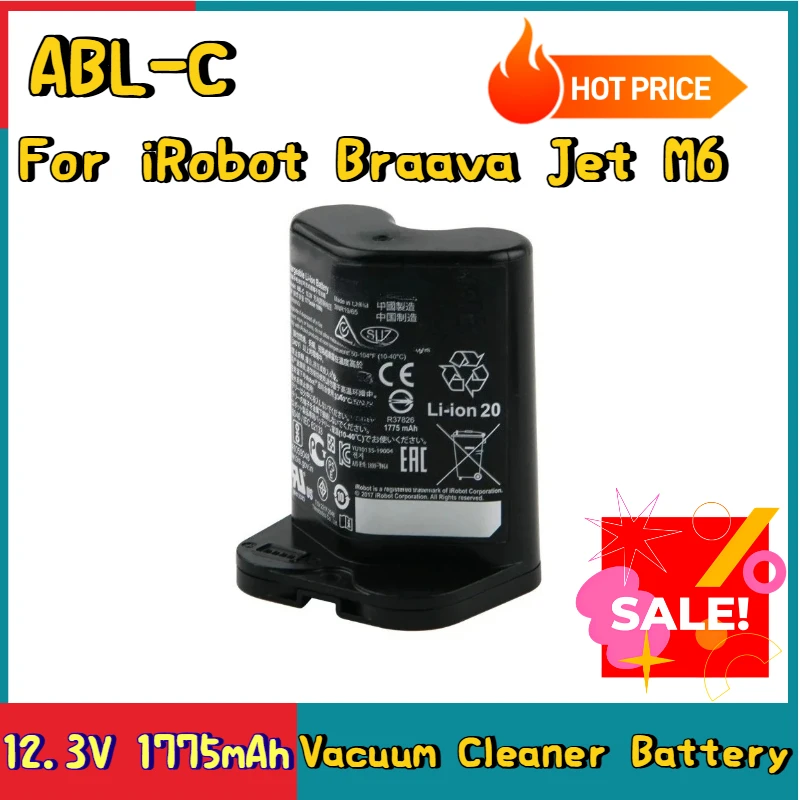 

High Quality 12.3V 1775mAh Sweeper Replacment Battery ABL-C for IRobot Braava Jet M6 Premium Rechargable Batteries Long Lifespan