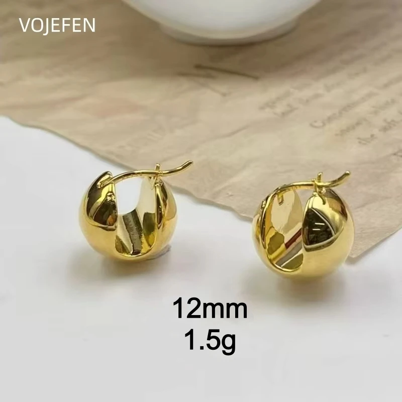 VOJEFEN 18K Gold Earrings Jewelry High Polished Shiny Ball Hoops