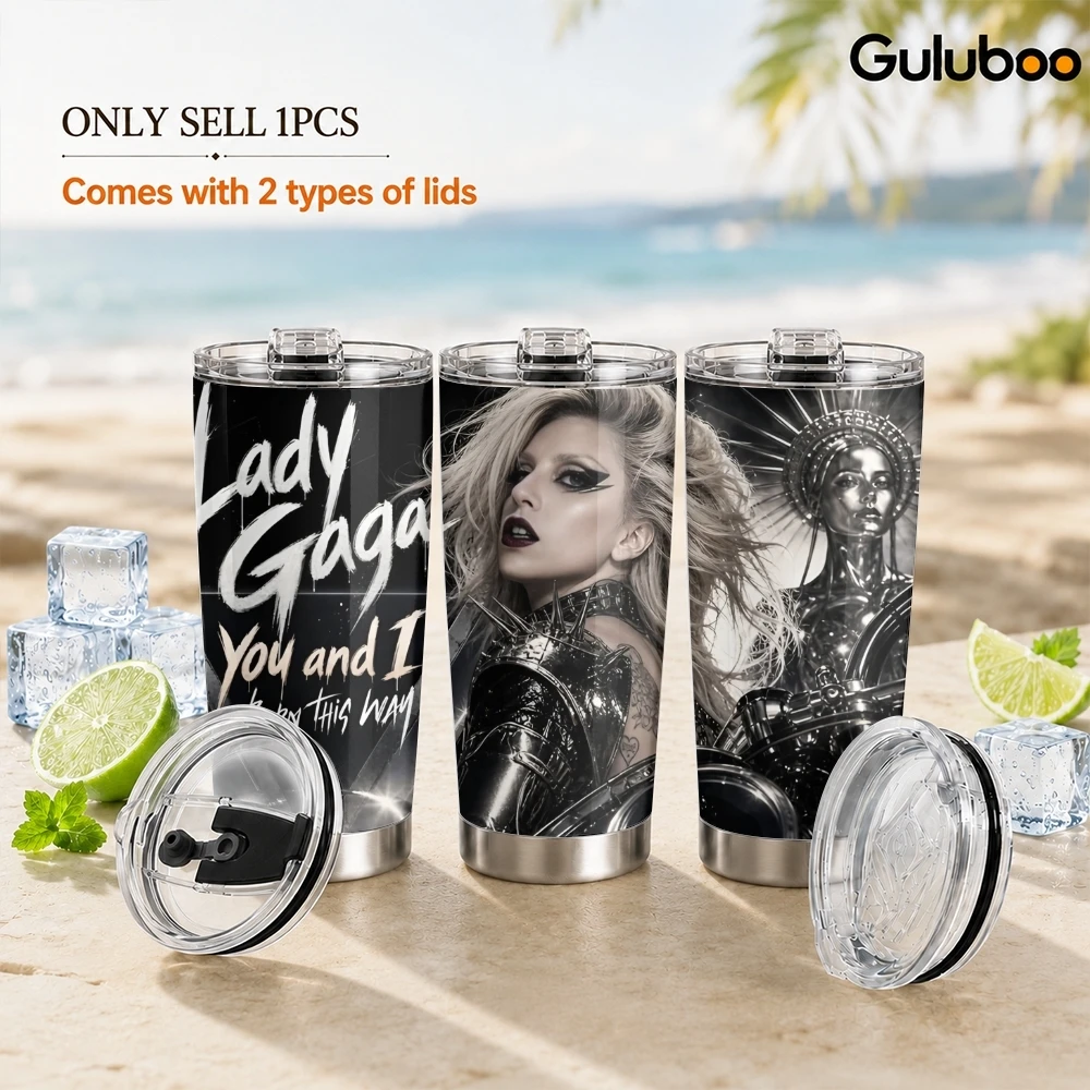 Singer L-lady Gaga Vacuum Flasks 20oz Insulated Coffee Tumbler with 2 Lids Reusable Straw Wall Stainless Steel Cup