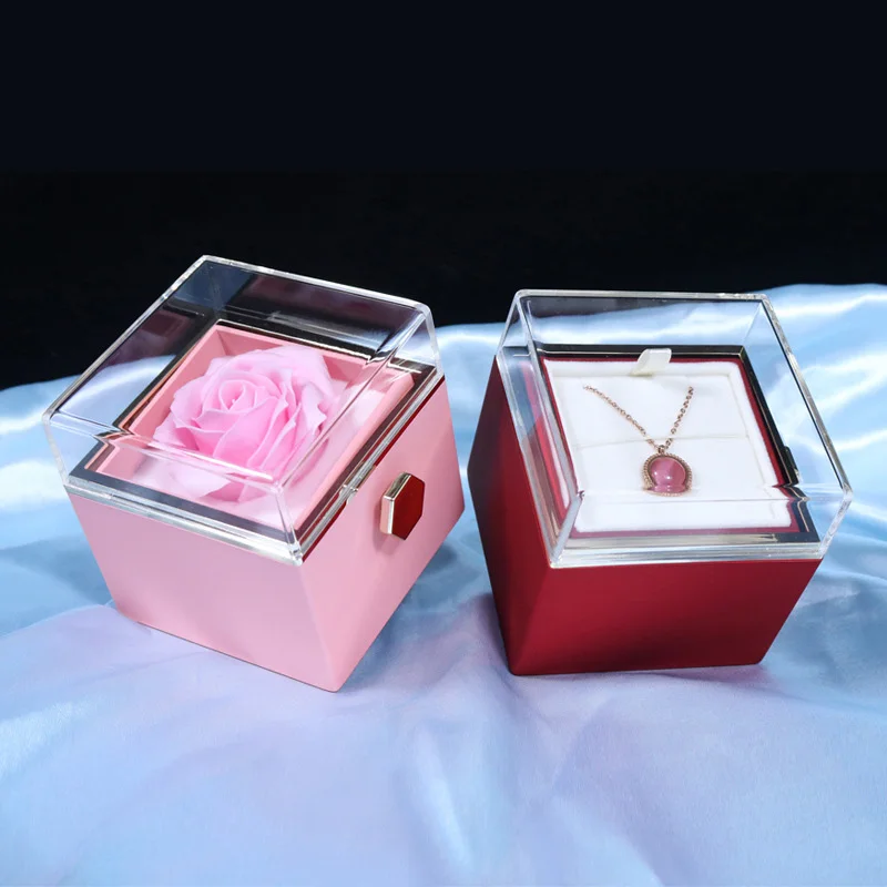 4 Style Eternal Rose Jewelry Box Anti-Oxidize Ring Necklace Pendant Storage Case Valentine Wedding Marriage Proposal Gift Holder