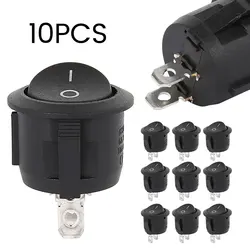 10Pcs ON Off Round Rocker Switches SPST AC 125-250V Mini Circle Toggle Switch for Car Automotive 2 Pin Switch