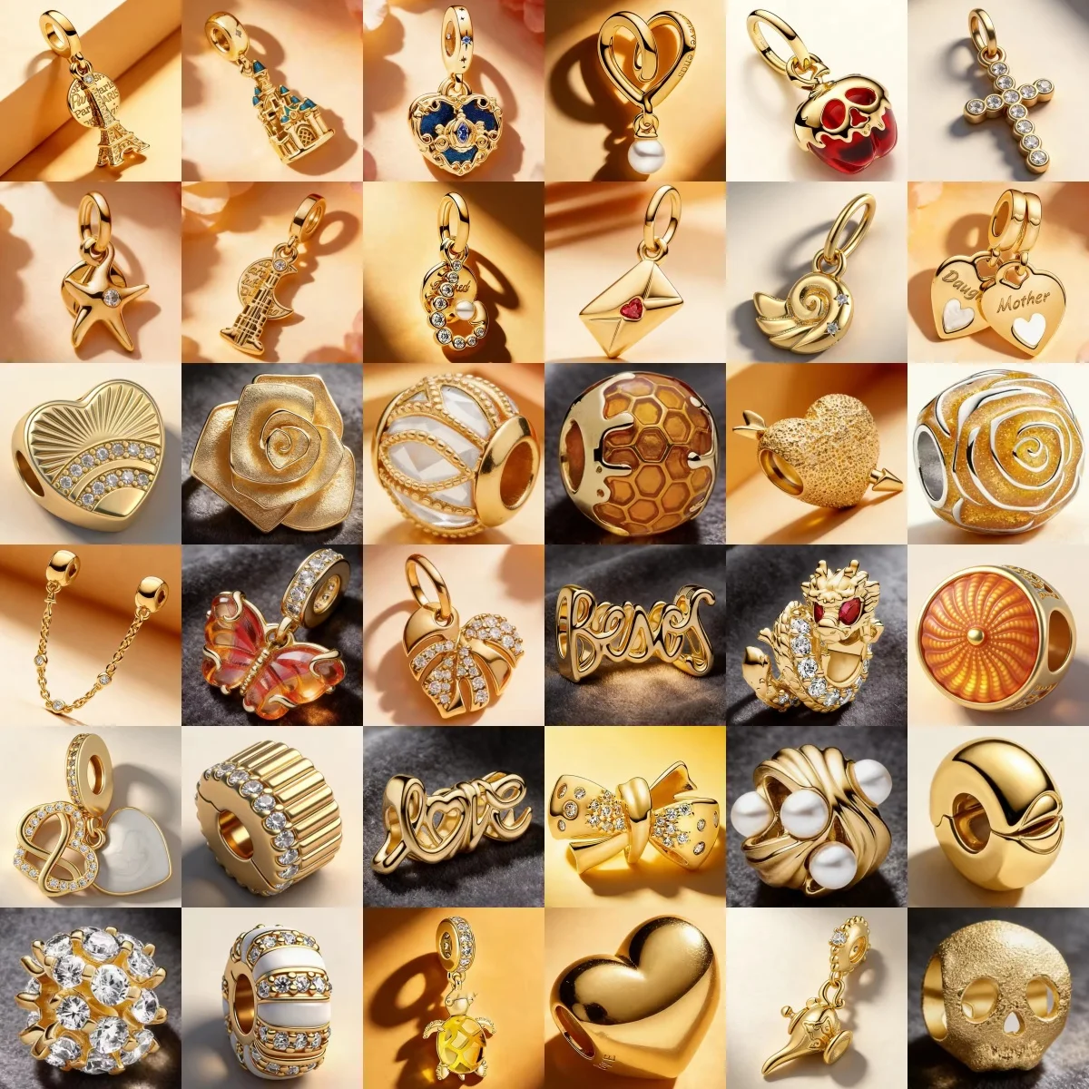 

Gold 925 Sterling Silver Rose Love Castle Tower Dragon DIY Charm Pendant Fit for Original Bracelets Women's High-end Jewelry