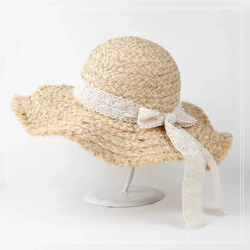 

2025 Summer Raffia Sun Hat Women | Oversized Brim UPF 50+ with Lace Bow & Ribbons for Beach Vacation
