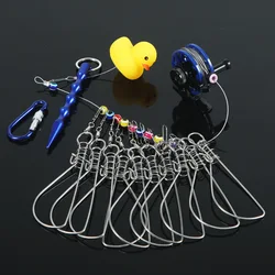 5/10 Snaps Fishing Lock 14CM Buckle With Fly Reel Yellow Duck Stainless Steel Chain Stringer With Float Live Fish Lure Lock Belt