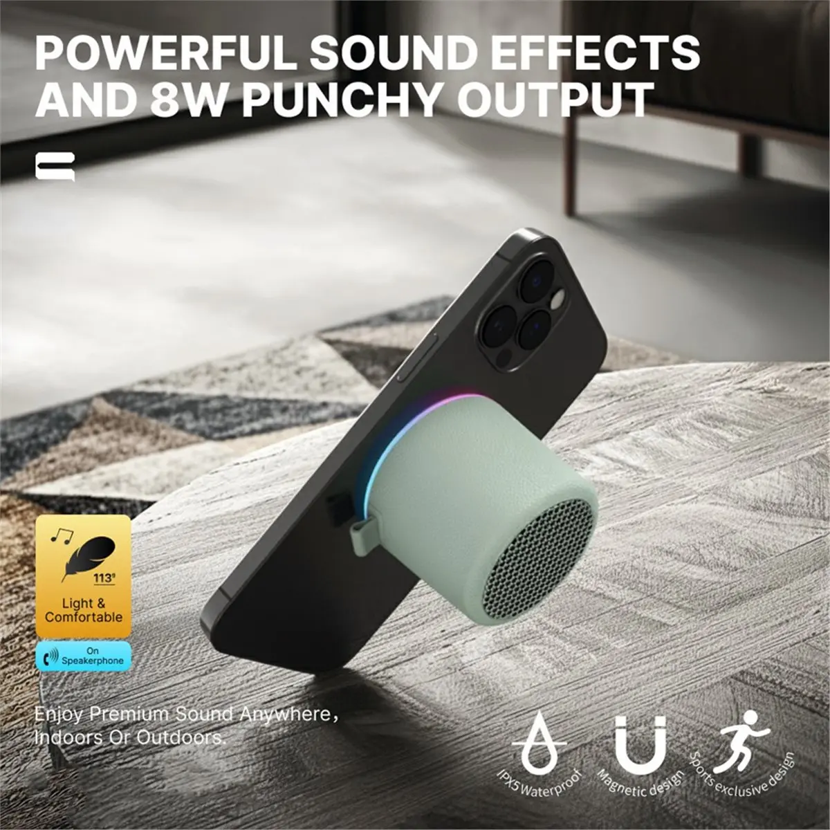 AA2435 Superior Protable Bluetooth Speaker IPX5 Waterproof RGB Magnetic Speaker Mini Sound Box 700mah Playback Player Phone Hold